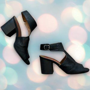 Jelly Pop Women’s Black Mesh Peep Toe Buckle Heels Shoes Size 6.5